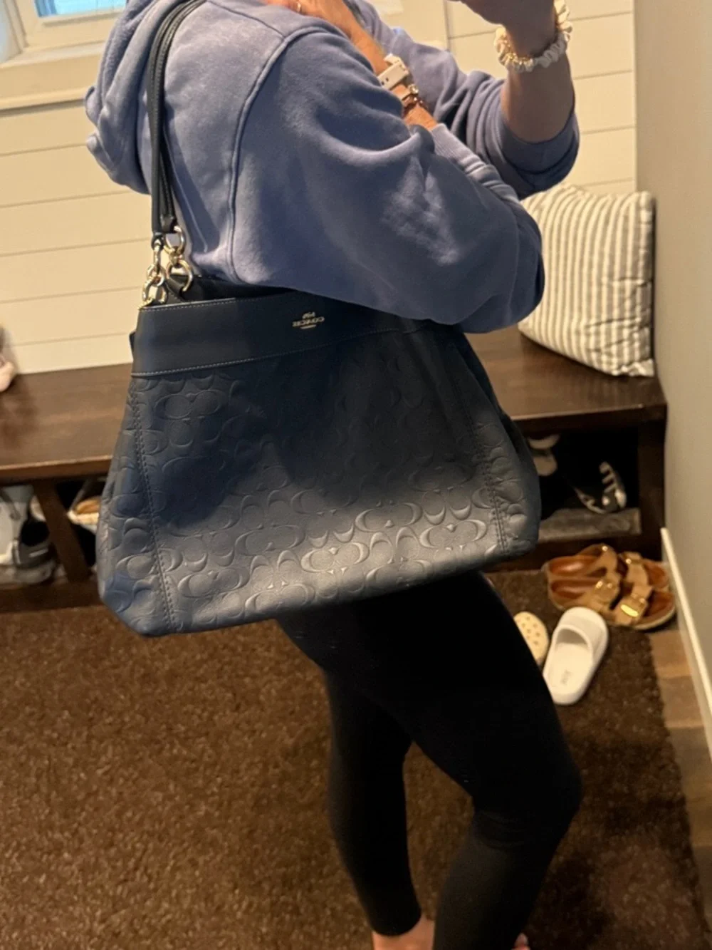 Coach Gray Embossed Leather Lexus Shoulder Hobo Bag with Gold Hardware